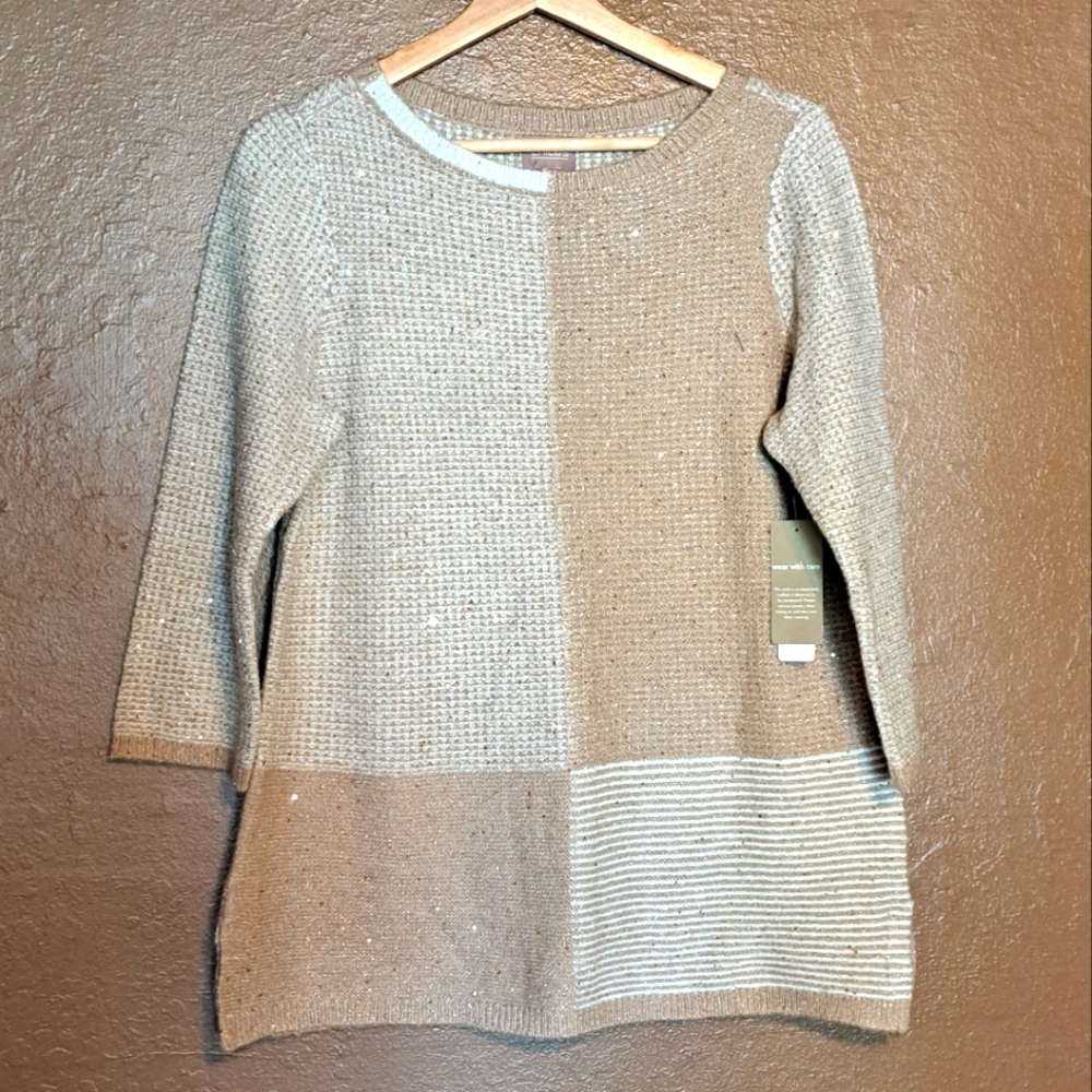 Sparkling Gold Color Block Sweater Chico's Size 1